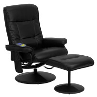 Flash Furniture Massaging Black Leather Recliner and Ottoman with Leather Wrapped Base BT-7320-MASS-BK-GG